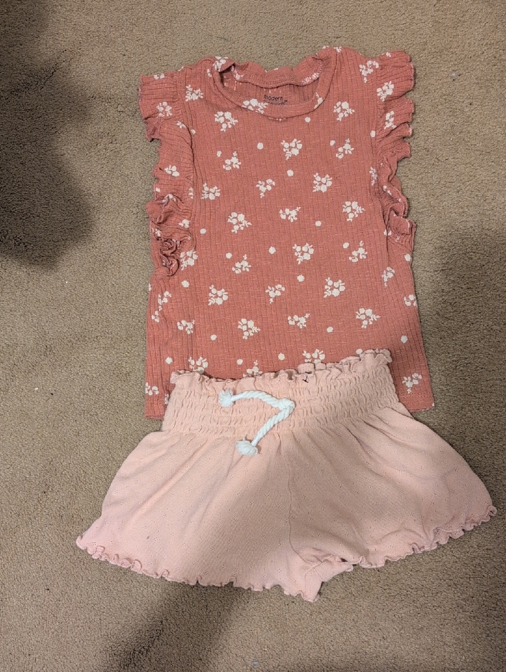 Girls Pink Floral Ruffle Top & Light Pink Shorts Set